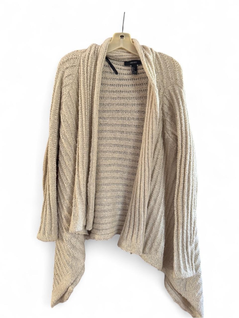 Forever 21 Oatmeal Open-Front Textured Knit Cardigan